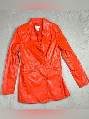 House of Harlow 1960 Faux Leather Orange Buttoned Front Blazer Jacket Size XS
